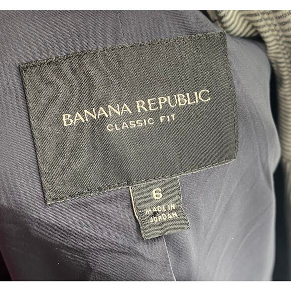 Banana Republic Classic Fit Blazer Striped Pattern Button Front Gray White 6 - Picture 7 of 10